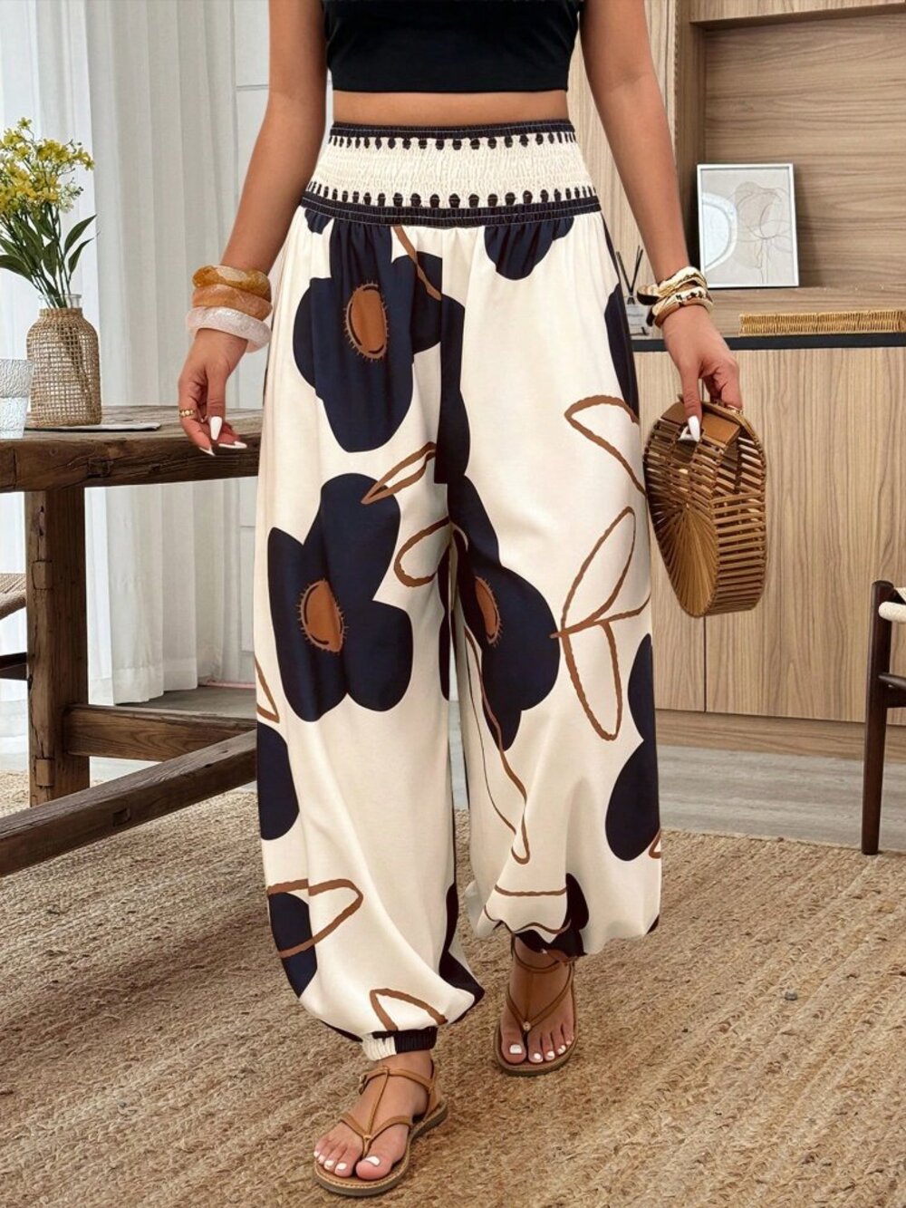 Multicolor Boho Women's Elastic Lantern Pants